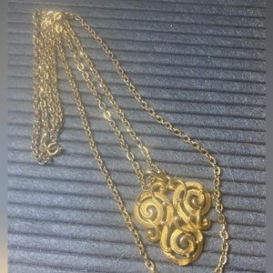 Vintage Double Strand Gold Tone Curling Trifold Pendant Necklace